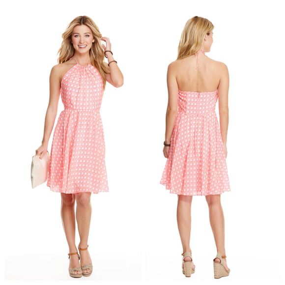 Vineyard Vines Women's 100% Silk Caning Print Halter Dress in Pink - Size 4 - Picture 2 of 13